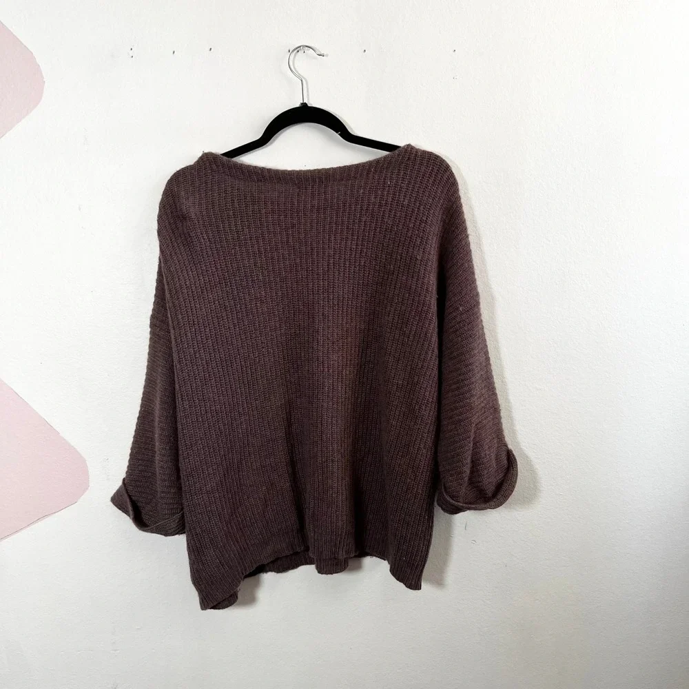 J. Crew Sweater Women's Large Brown Wool Boatneck Oversized Cozy
